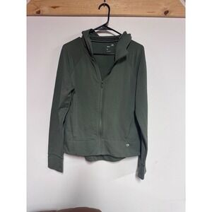 GapFit Womens Olive Green Full Zip Hoodie Athletic Jacket Thumbholes Medium